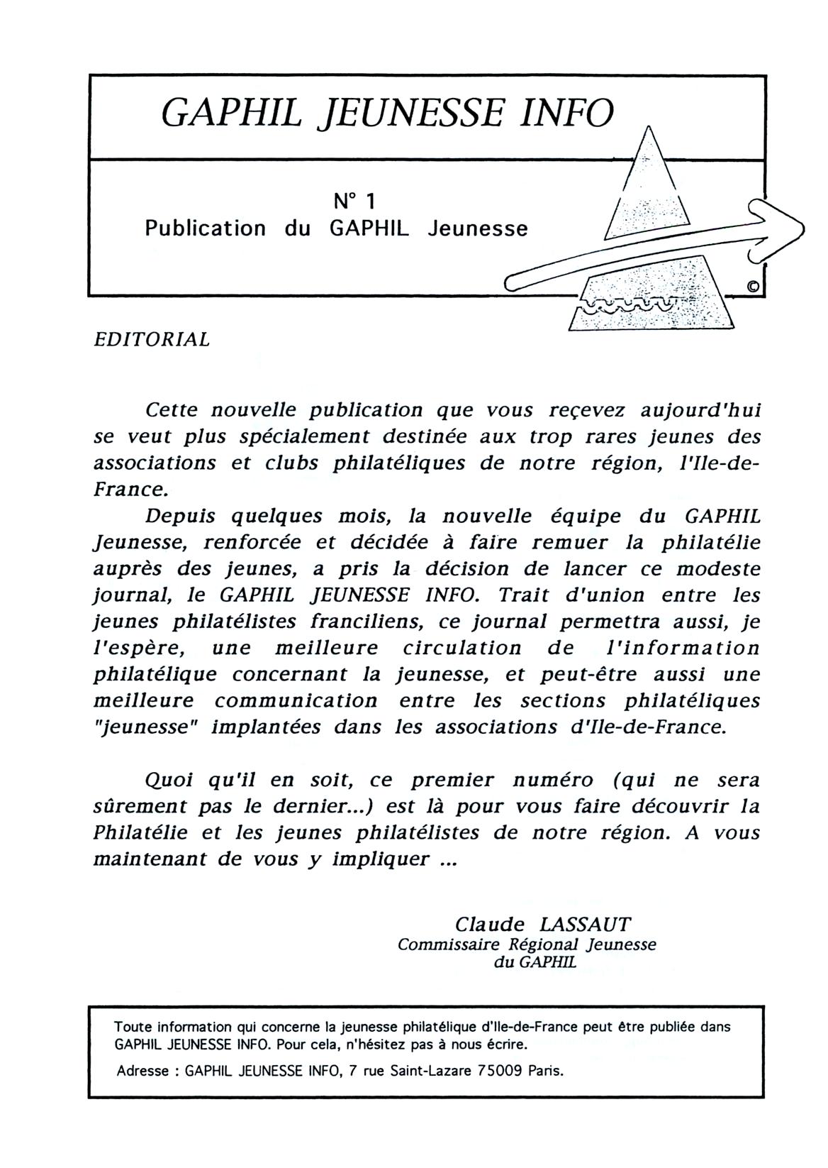 GAPHIL Info Spécial Jeunesse n°01 de mai 1993.